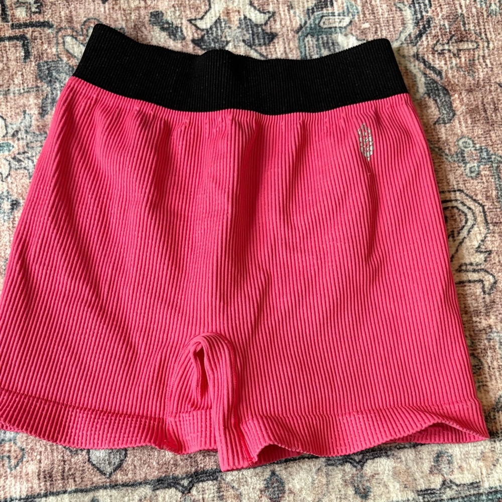 FP Movement by Free People Black and Pink Ribbed Bike Shorts